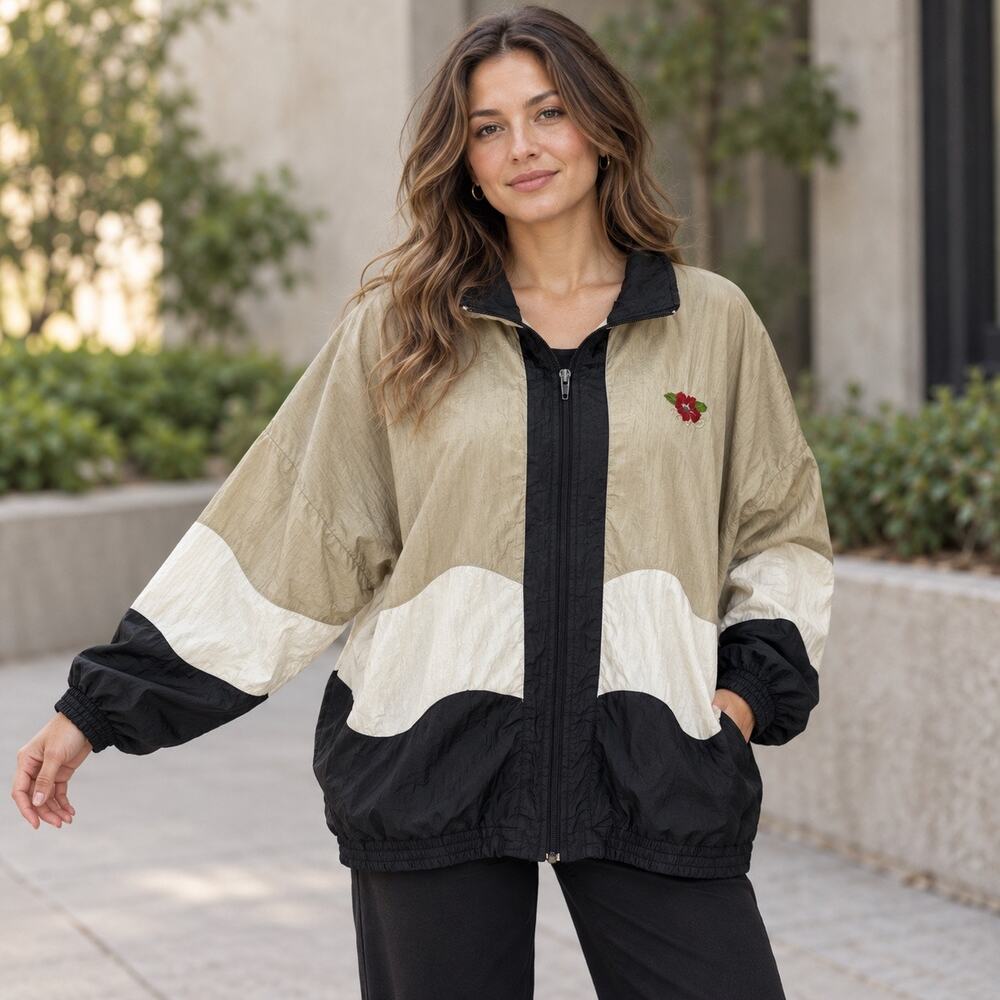 Vintage 80s Colorblock Batwing Windbreaker Large